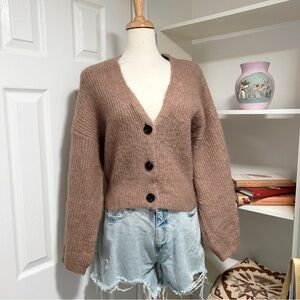 Zara Old Rose Button-Up Fuzzy Cardigan